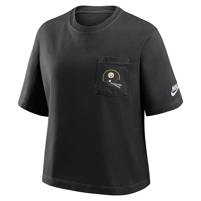 T-shirt Nike noir à poche carrée des Pittsburgh Steelers pour femme