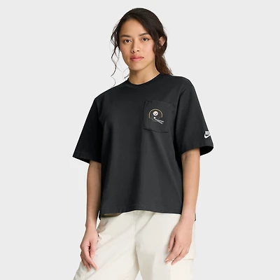 T-shirt Nike noir à poche carrée des Pittsburgh Steelers pour femme