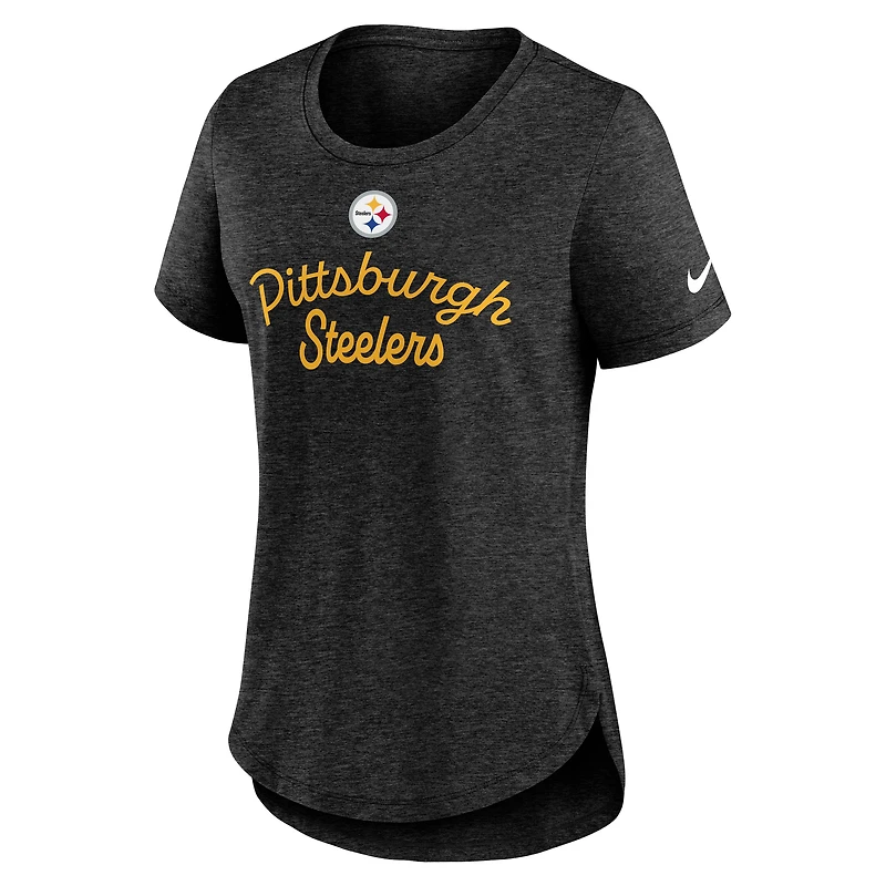 T-shirt Nike noir à trois bandes pour femme avec inscription Pittsburgh Steelers