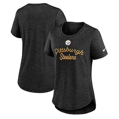 T-shirt Nike noir à trois bandes pour femme avec inscription Pittsburgh Steelers