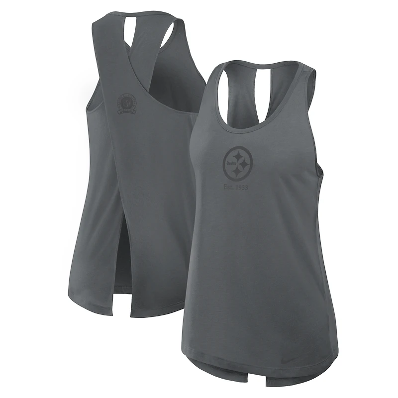 Women's Nike Charcoal Pittsburgh Steelers Glory Open-Back Crisscross Dri-FIT Tank Top