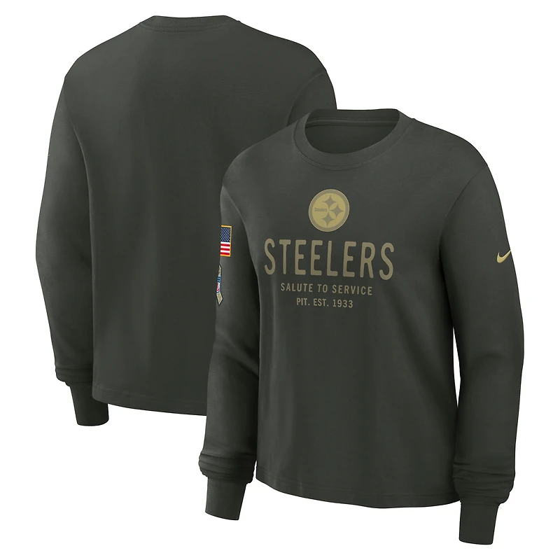 T-shirt Nike vert foncé à manches longues Pittsburgh Steelers 2025 Salute to Service Sideline Dri-FIT pour femme