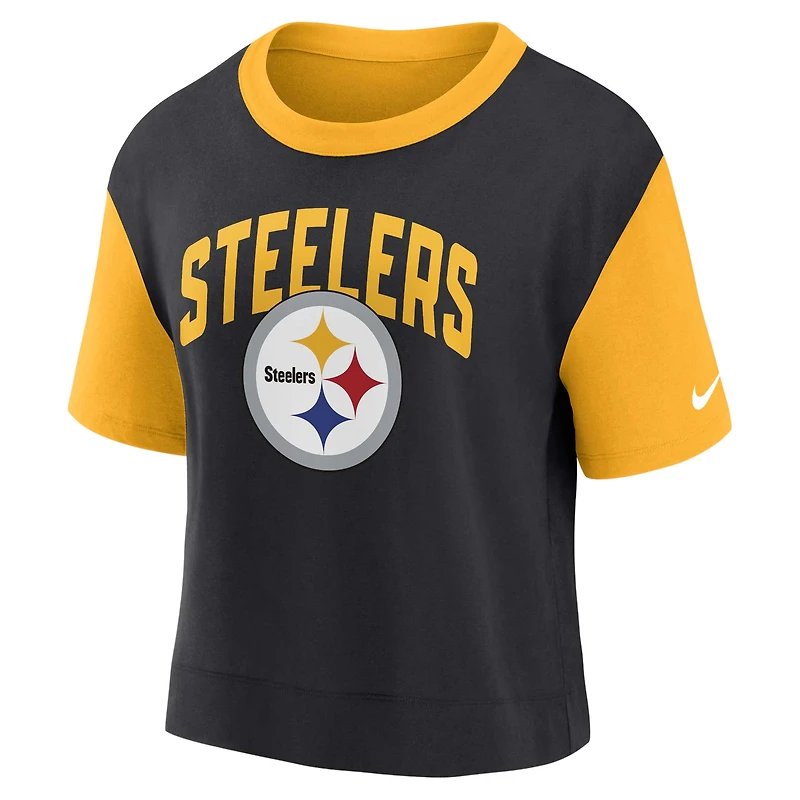 Women's Nike Gold/Black Pittsburgh Steelers High Hip Fashion T-Shirt