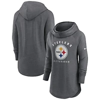 Sweat à capuche raglan col cheminée Nike Heather Charcoal Pittsburgh Steelers pour femme