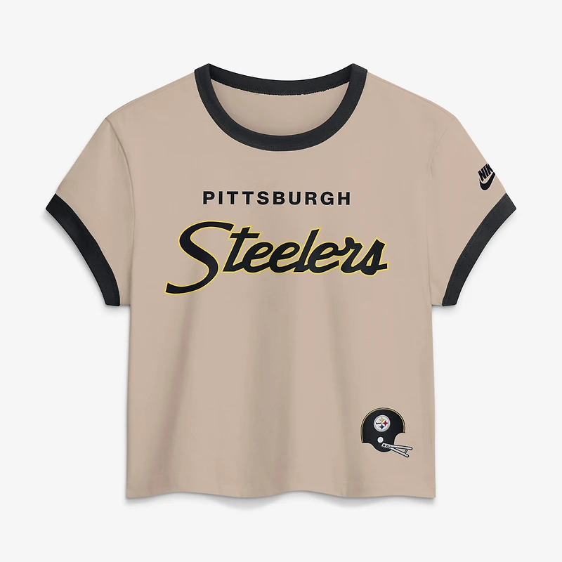 T-shirt court Nike Sand Pittsburgh Steelers Rewind Ringer Mod pour femme