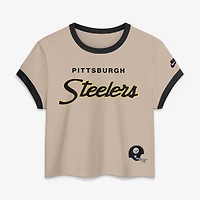 T-shirt court Nike Sand Pittsburgh Steelers Rewind Ringer Mod pour femme