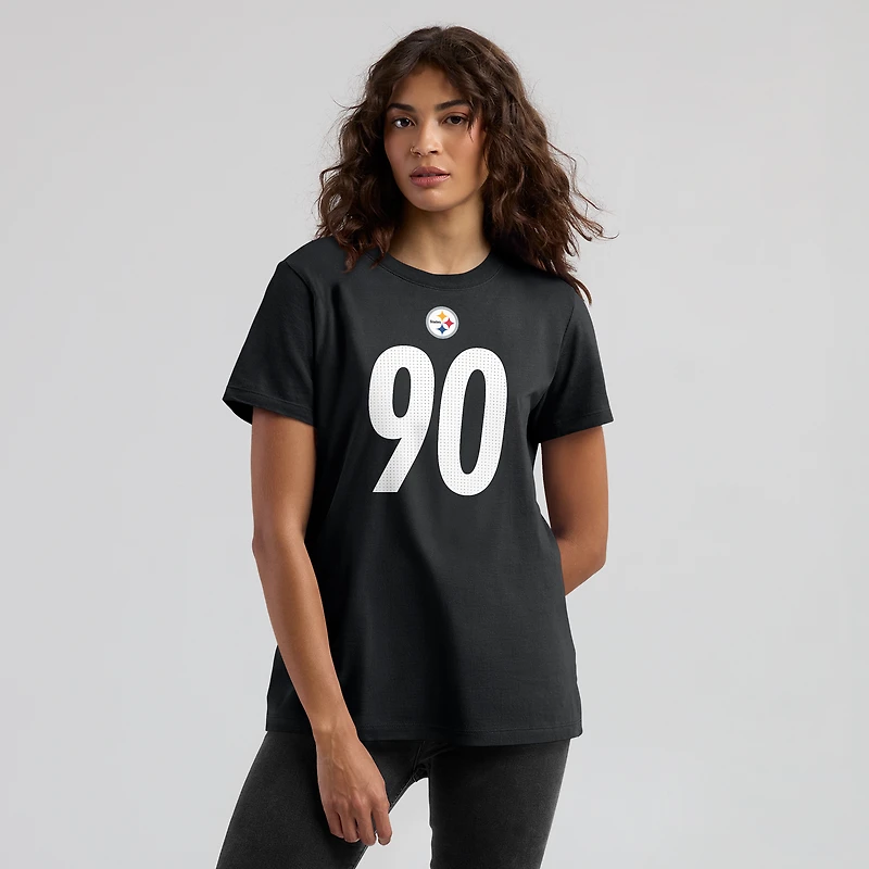 T-shirt Nike pour femme, noir, avec le nom et numéro du joueur des Steelers de Pittsburgh, T.J. Watt
