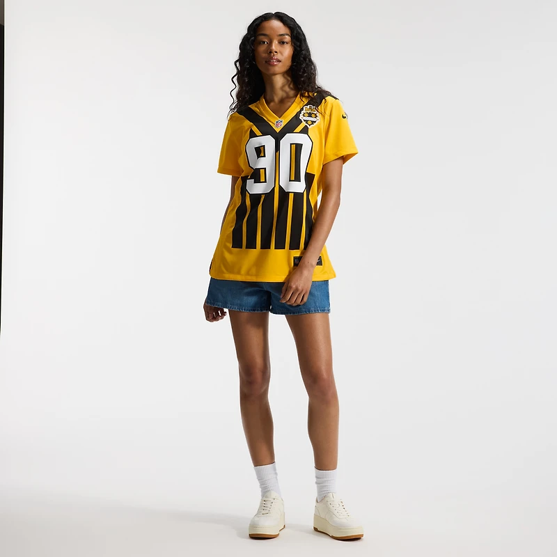 Women's Nike T.J. Watt Gold Pittsburgh Steelers Alternate 1933 Throwback Game Jersey