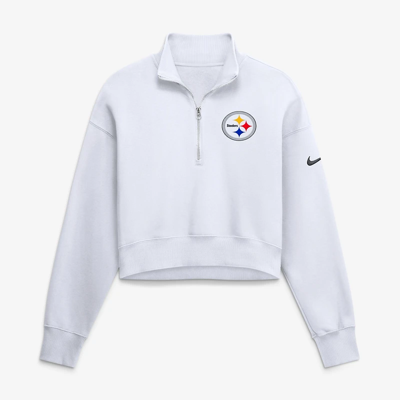 Women's Nike White Pittsburgh Steelers Oversized Phoenix Fleece Cropped Quarter-Zip Sweatshirt