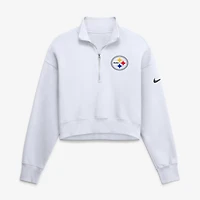Women's Nike White Pittsburgh Steelers Oversized Phoenix Fleece Cropped Quarter-Zip Sweatshirt