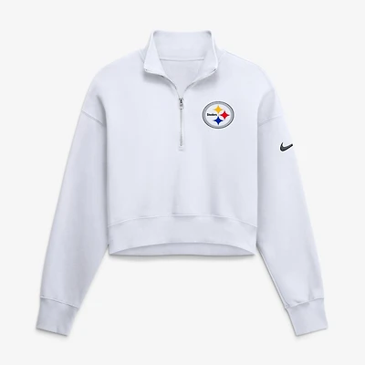 Women's Nike White Pittsburgh Steelers Oversized Phoenix Fleece Cropped Quarter-Zip Sweatshirt