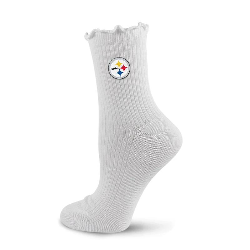 Women's PRO Compression White Pittsburgh Steelers Logo Lettuce Hem Quarter Socks