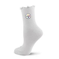 Women's PRO Compression  White Pittsburgh Steelers Logo Lettuce Hem Quarter Socks