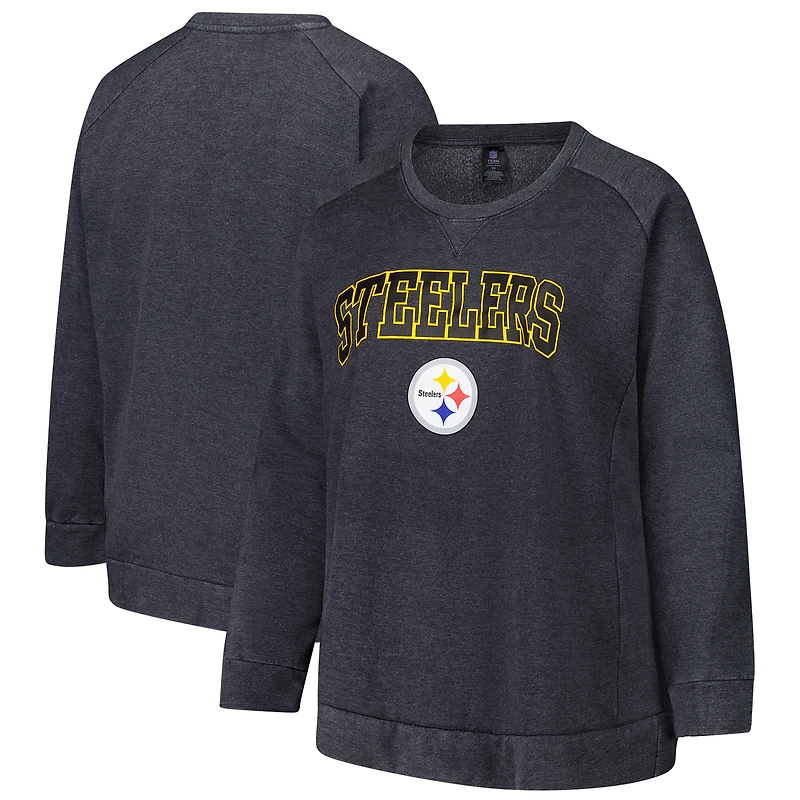 Women's Profile Charcoal Pittsburgh Steelers Plus Acid Wash Raglan Sweatshirt