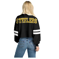 Women's Spirit Jersey  Black Pittsburgh Steelers Oversized Cropped Stripe Long Sleeve T-Shirt