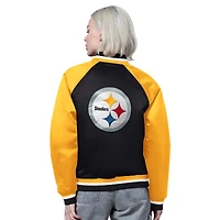 Women's Starter Black/Gold Pittsburgh Steelers Satin Full-Snap Vintage Varsity Jacket
