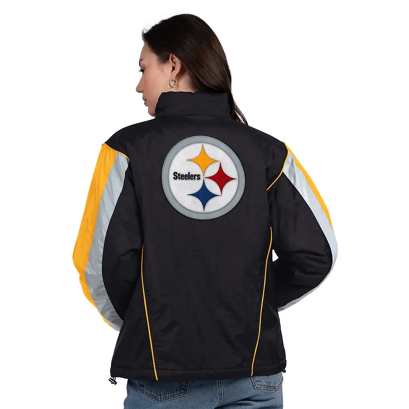 Veste demi-zippée noire/dorée pour femme des Pittsburgh Steelers Thursday Night Gridiron