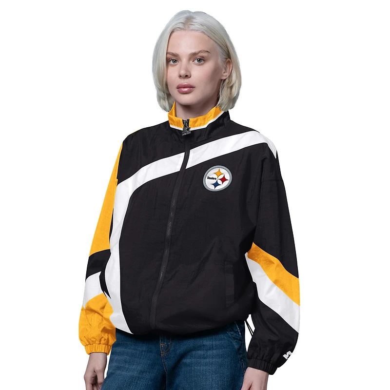 Women's Starter Black/Gold Pittsburgh Steelers Vintage 1st Quarter Full-Zip Windbreaker