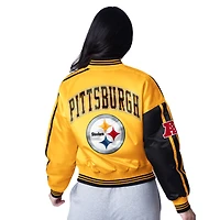 Veste courte en satin à boutons-pression Starter noir/or pour femme Pittsburgh Steelers Zone Blitz
