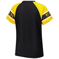 Haut raglan à blocs de couleurs Starter noir Pittsburgh Steelers 1st Rounder pour femmes