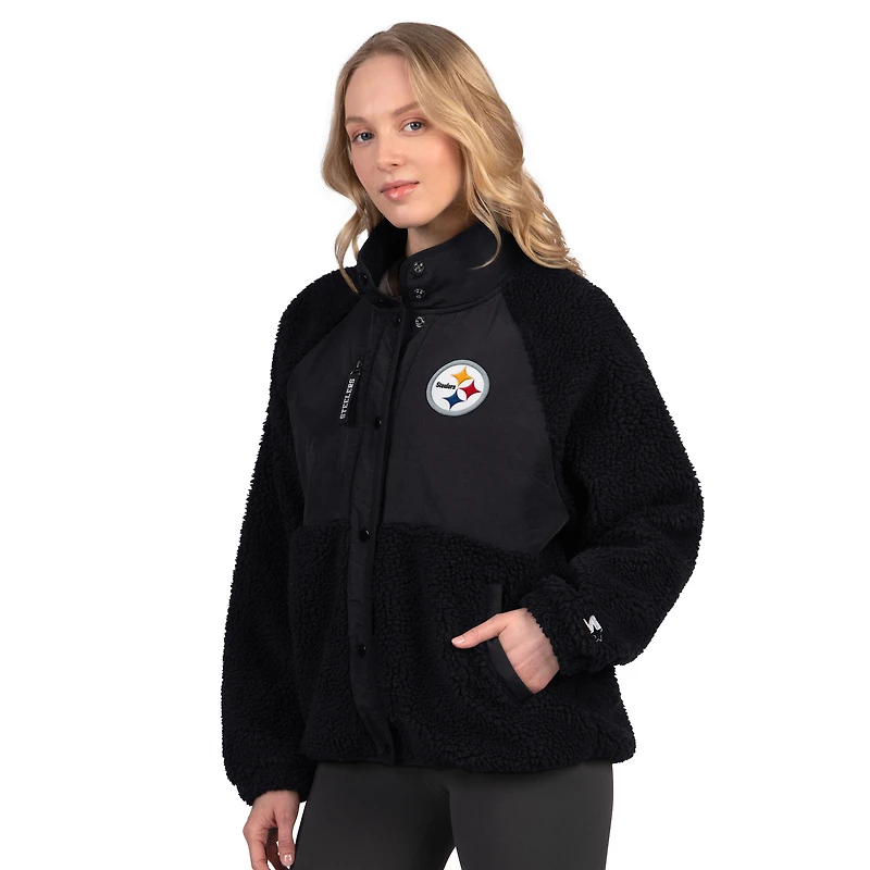 Veste sherpa noire pour femme des Steelers de Pittsburgh On the Ball