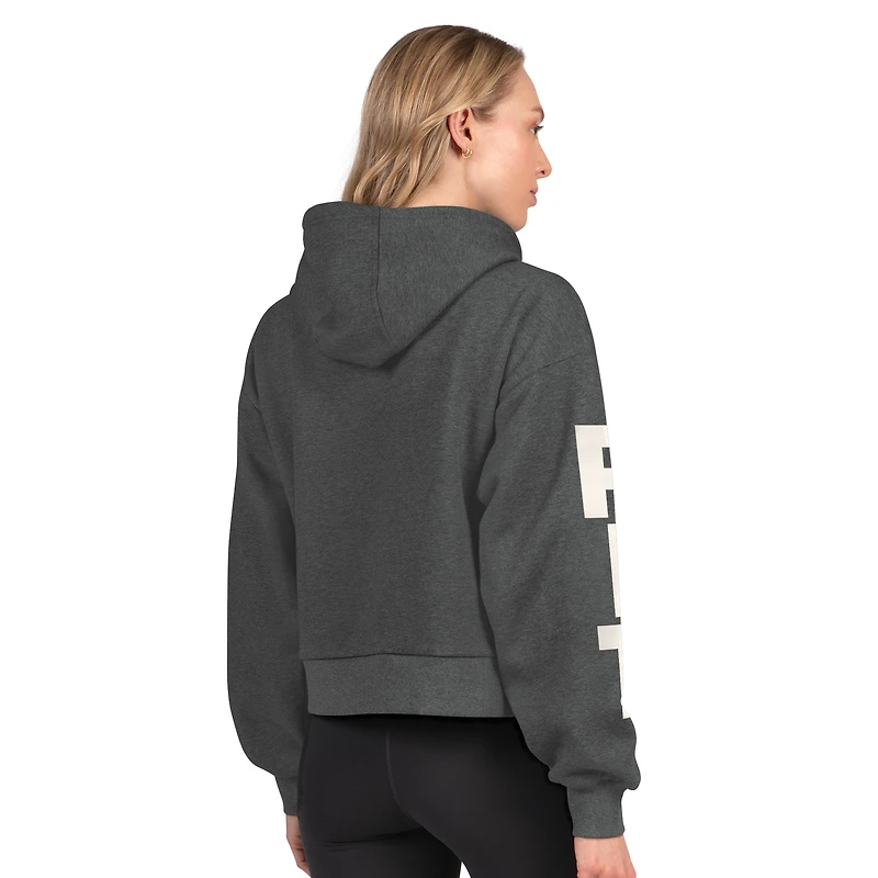 Sweat à capuche court en polaire gris pour femme des Steelers de Pittsburgh