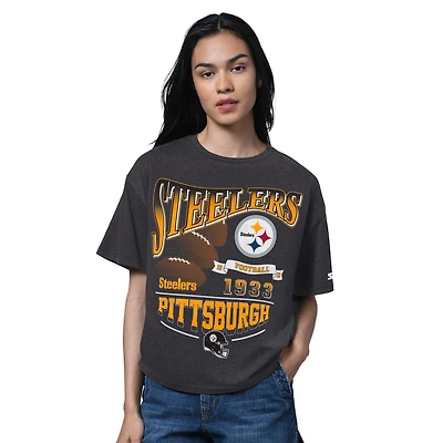 Women's Starter Heather Black Pittsburgh Steelers Hall of Fame Boxy T-Shirt