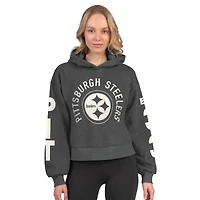 Women's Starter  Heather Charcoal Pittsburgh Steelers Star Player Cropped Fleece Pullover Hoodie
