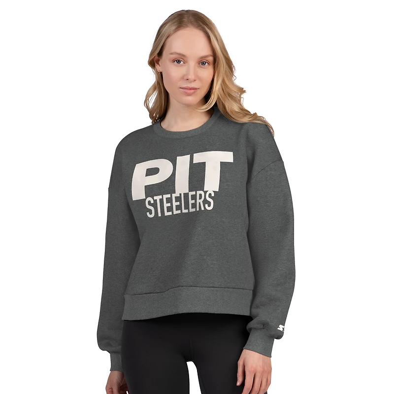 Sweat-shirt court en polaire Starter pour femme, gris chiné, Pittsburgh Steelers Show Up