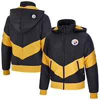 Veste à capuche zippée sur toute la longueur pour femme The Wild Collective Pittsburgh Steelers Puffer noire