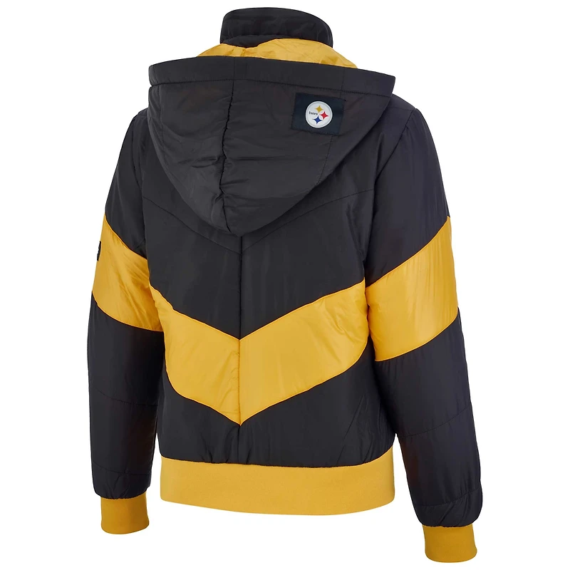 Women's The Wild Collective Black Pittsburgh Steelers Puffer Full-Zip Hoodie Jacket
