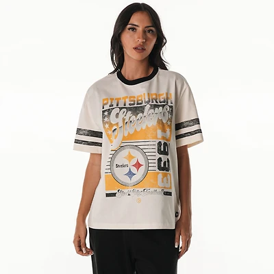 Women's The Wild Collective  Cream Pittsburgh Steelers Vintage Drop Shoulder Oversized Boyfriend T-Shirt