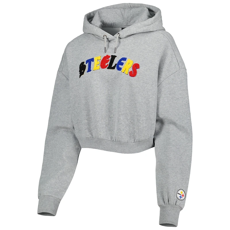 Women's The Wild Collective Gray Pittsburgh Steelers Cropped Pullover Hoodie