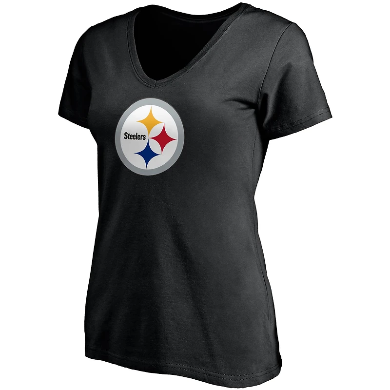 T-shirt à col en V noir pour femme T.J. Watt avec nom et numéro de joueur des Steelers Pittsburgh