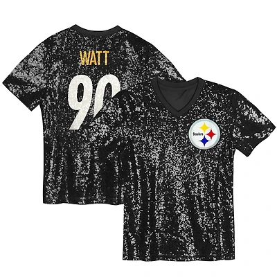 Maillot à col en V noir T.J. Watt pour femme avec nom et numéro de joueur des Steelers Pittsburgh