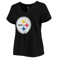 T.J. pour femme Watt Black Pittsburgh Steelers T-shirt à col en V de grande taille avec nom et numéro Fair Catch