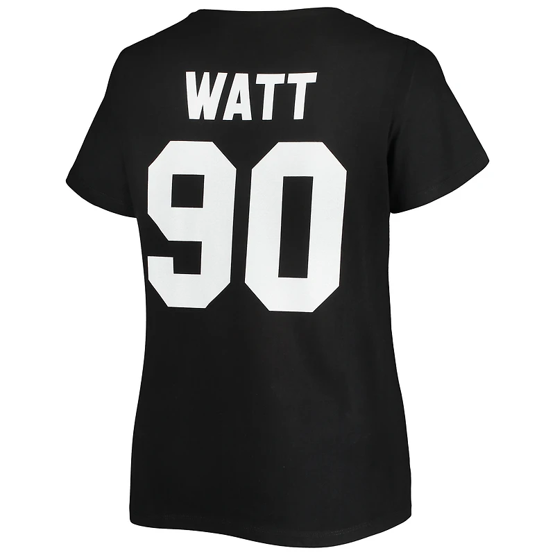 T.J. pour femme Watt Black Pittsburgh Steelers T-shirt à col en V de grande taille avec nom et numéro Fair Catch