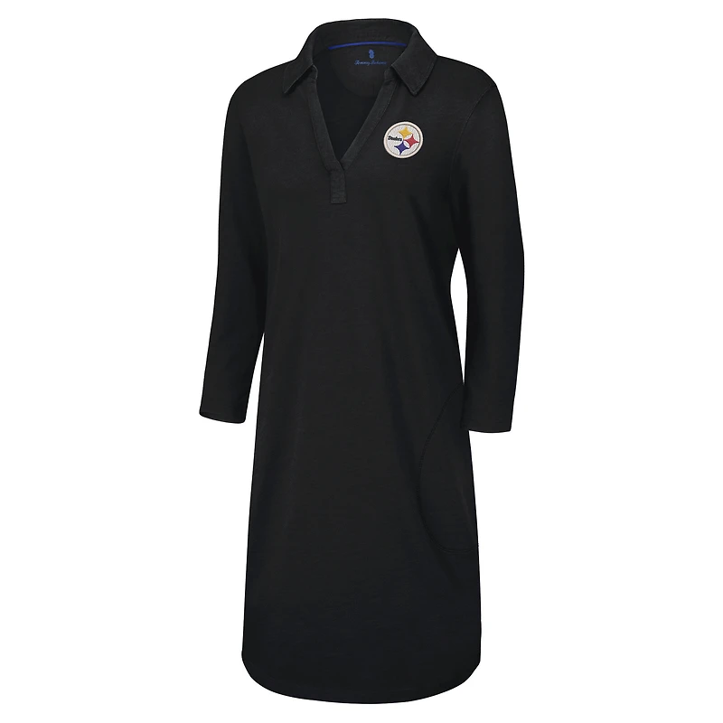 Women's Tommy Bahama Black Pittsburgh Steelers Ashby Isles Three-Quarter Length Sleeve Pullover
 Jersey Dress