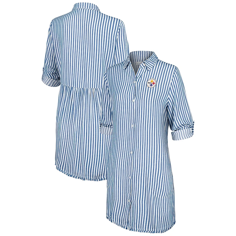 Robe chemise à rayures en chambray Tommy Bahama pour femmes, bleu/blanc, Pittsburgh Steelers