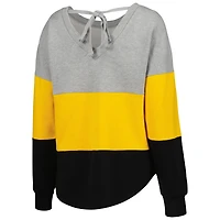 Sweat-shirt Touch Heather Grey/Black Pittsburgh Steelers Outfield pour femme avec dos en V profond et longueur à la taille