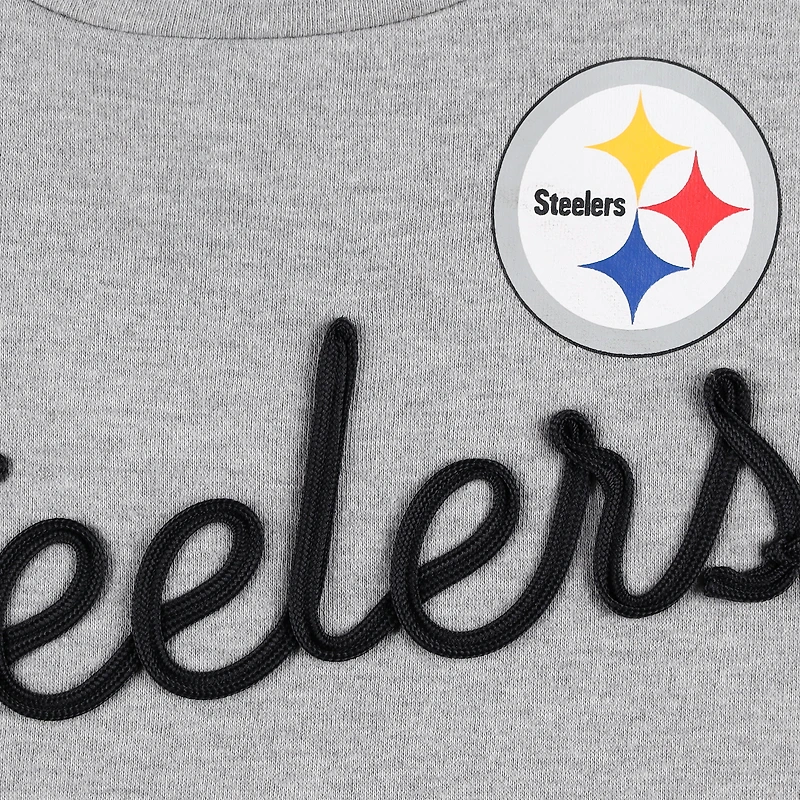 Sweat-shirt Touch Heather Grey/Black Pittsburgh Steelers Outfield pour femme avec dos en V profond et longueur à la taille