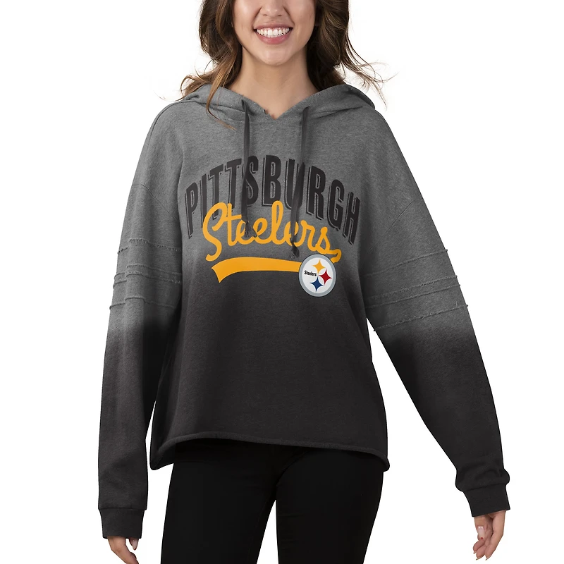 Women's Touch Heathered Gray/Black Pittsburgh Steelers Superstar Dip-Dye Pullover Hoodie