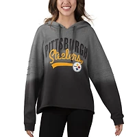 Women's Touch Heathered Gray/Black Pittsburgh Steelers Superstar Dip-Dye Pullover Hoodie