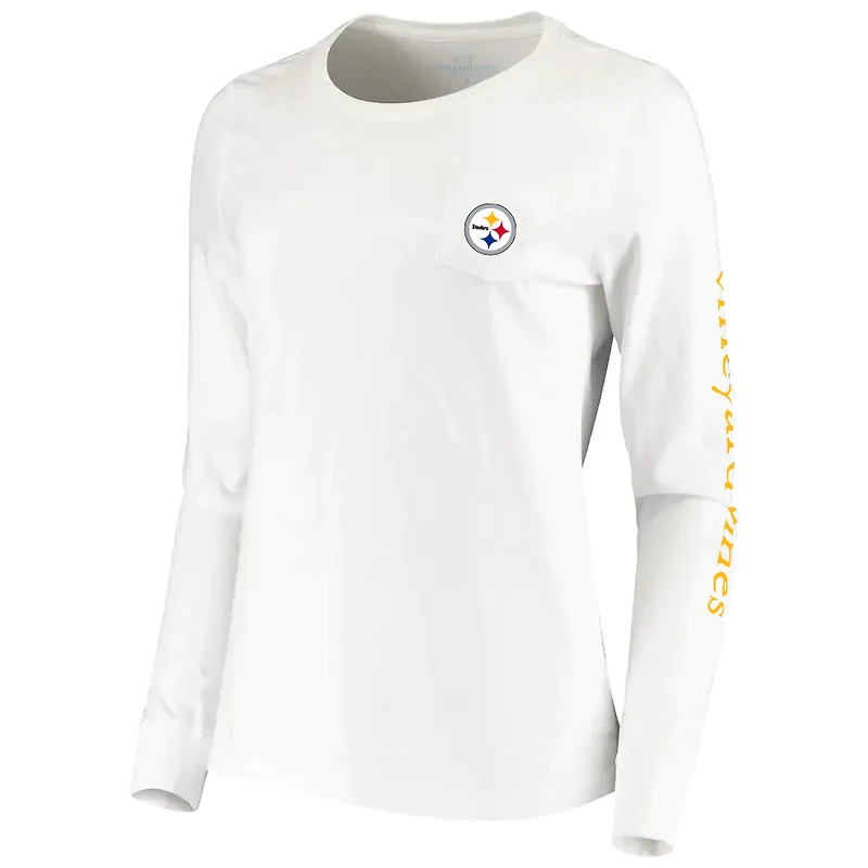 T-shirt blanc à manches longues avec casque Vineyard Vines pour femmes des Steelers de Pittsburgh
