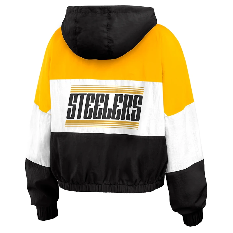 Women's WEAR by Erin Andrews Black/Gold Pittsburgh Steelers Plus Color Block Full-Zip Windbreaker Jacket