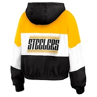 Women's WEAR by Erin Andrews Black/Gold Pittsburgh Steelers Plus Color Block Full-Zip Windbreaker Jacket