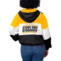 Women's WEAR by Erin Andrews Black/Gold Pittsburgh Steelers Plus Color Block Full-Zip Windbreaker Jacket