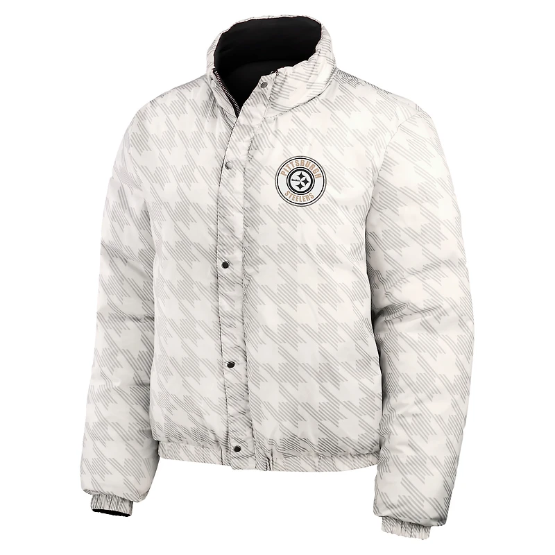 Women's WEAR by Erin Andrews  Black/White Pittsburgh Steelers Reversible Cropped Full-Zip Puffer Jacket