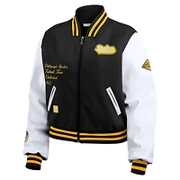 Women's WEAR by Erin Andrews  Black/White Pittsburgh Steelers Varsity Full-Zip Jacket