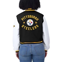 Women's WEAR by Erin Andrews  Black/White Pittsburgh Steelers Varsity Full-Zip Jacket